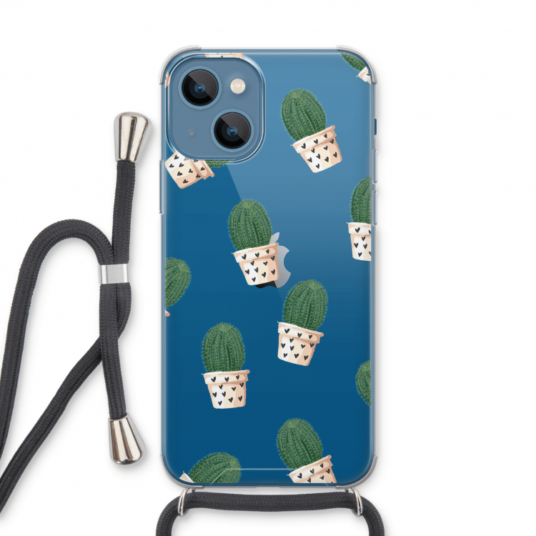 Cactusprint roze: iPhone 13 Transparant Hoesje met koord
