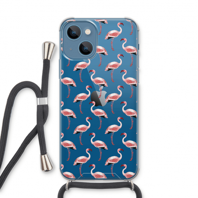 Flamingoprint groen: iPhone 13 Transparant Hoesje met koord