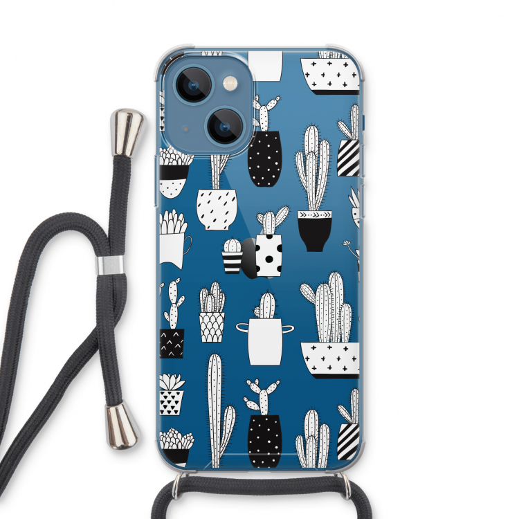 Cactusmotief: iPhone 13 Transparant Hoesje met koord