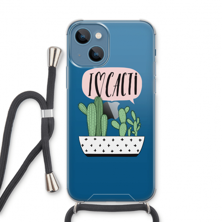 I love cacti: iPhone 13 Transparant Hoesje met koord