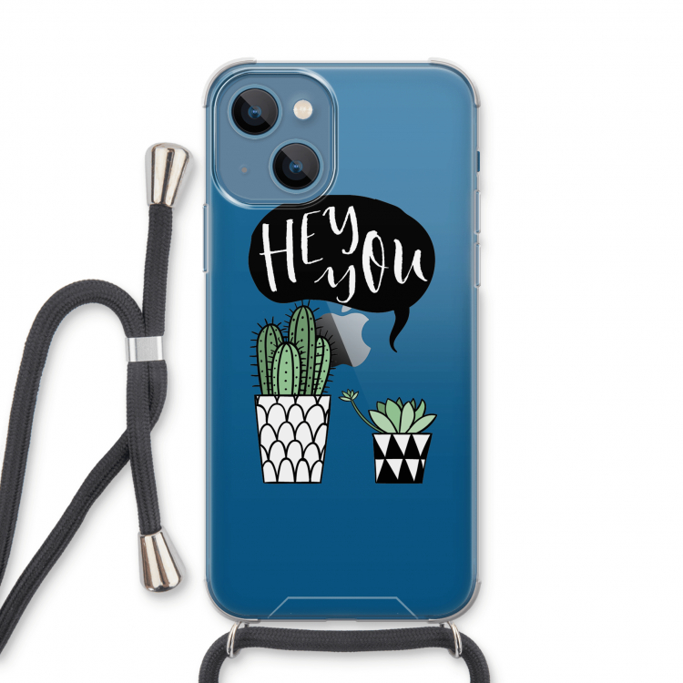 Hey you cactus: iPhone 13 Transparant Hoesje met koord