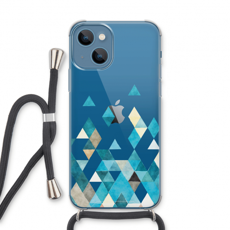Gekleurde driehoekjes blauw: iPhone 13 Transparant Hoesje met koord