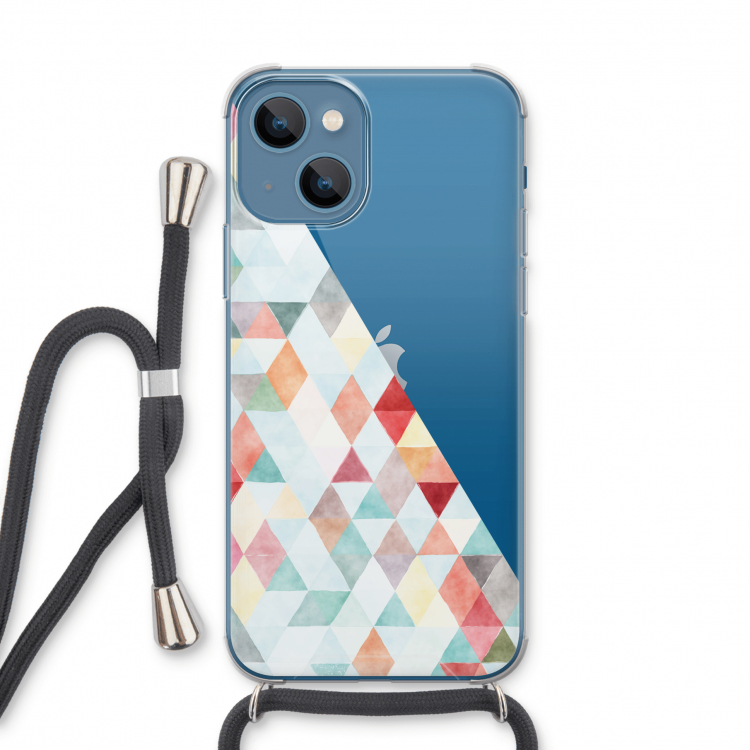 Gekleurde driehoekjes pastel: iPhone 13 Transparant Hoesje met koord