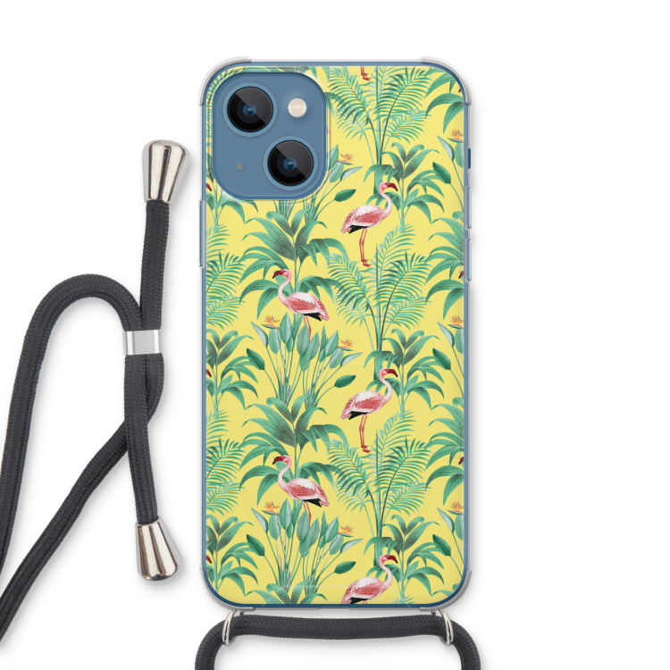 Flamingo party: iPhone 13 Transparant Hoesje met koord