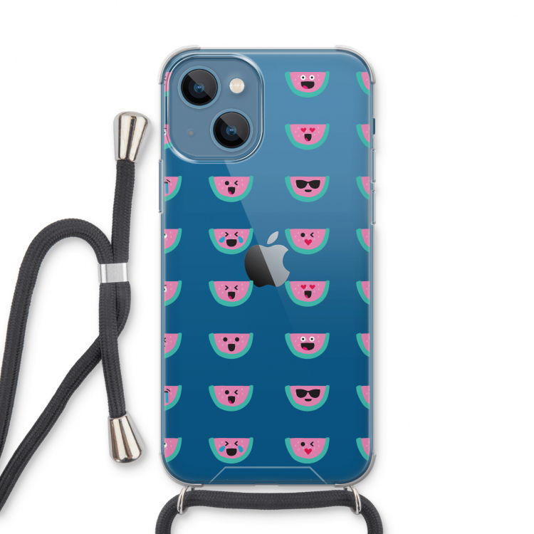 Smiley watermeloenprint: iPhone 13 Transparant Hoesje met koord