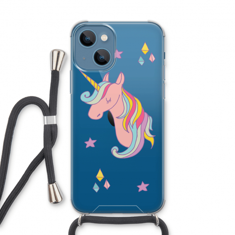 Roze eenhoorn: iPhone 13 Transparant Hoesje met koord