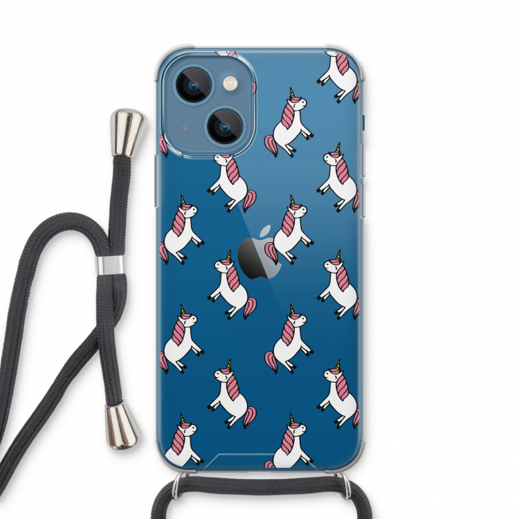 Eenhoorns overal: iPhone 13 Transparant Hoesje met koord
