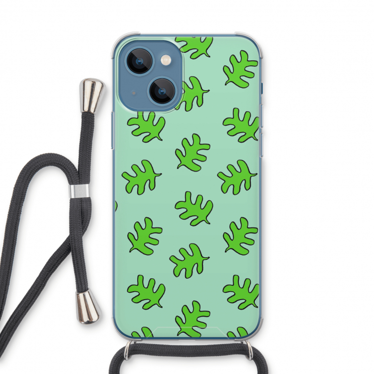 Groene blaadjes: iPhone 13 Transparant Hoesje met koord