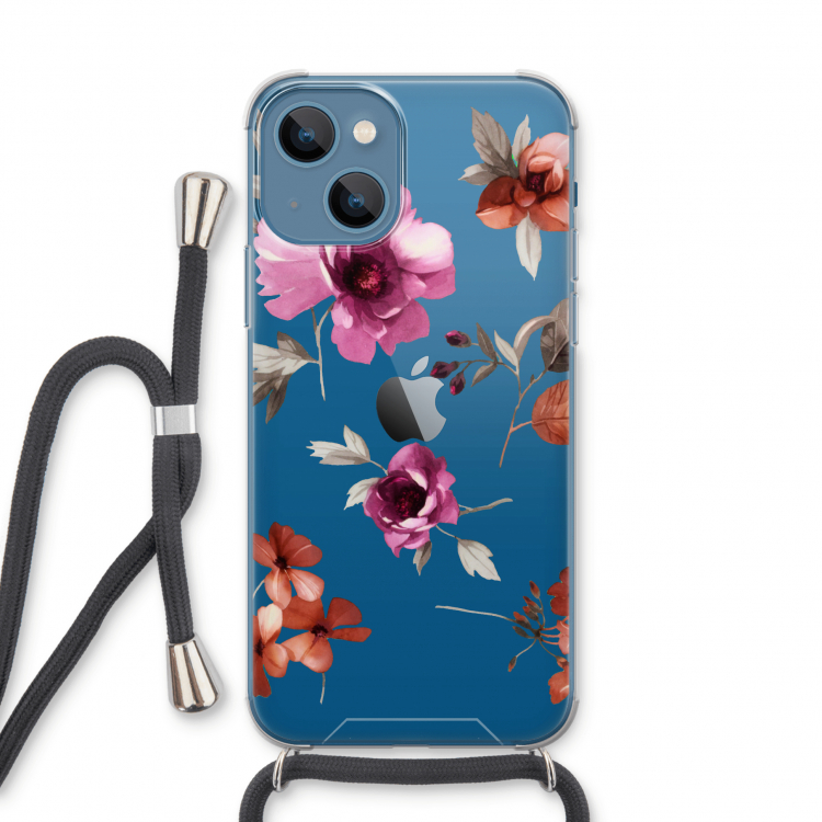Geschilderde bloemen: iPhone 13 Transparant Hoesje met koord