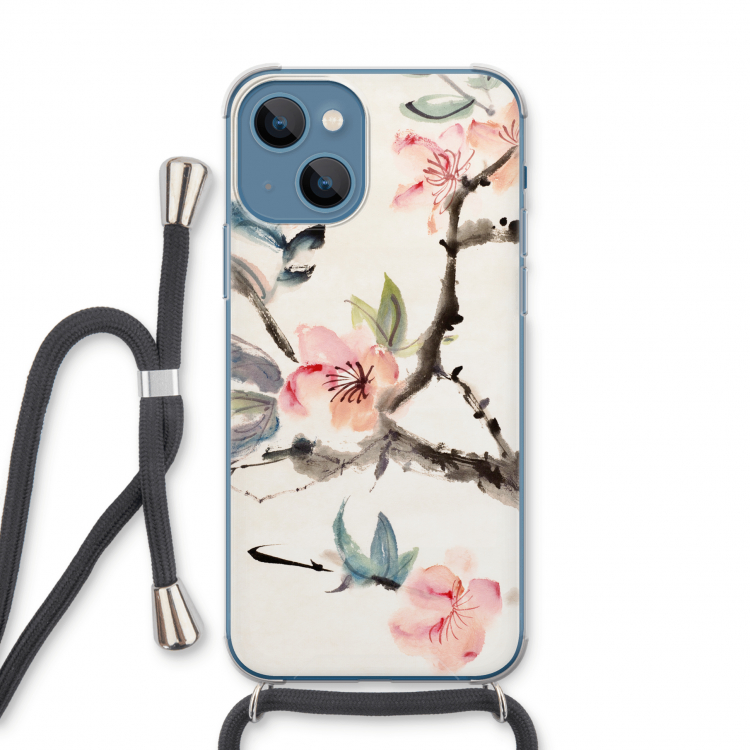 Japanse bloemen: iPhone 13 Transparant Hoesje met koord