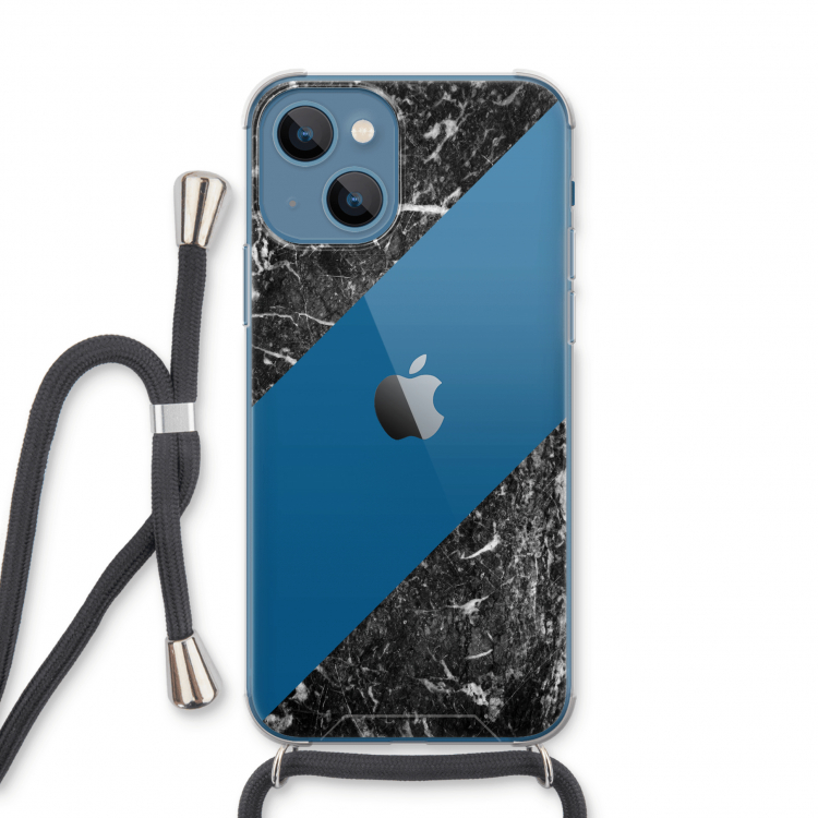 Zwart marmer: iPhone 13 Transparant Hoesje met koord