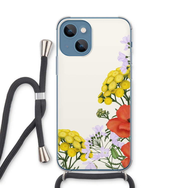 Wilde bloemen: iPhone 13 Transparant Hoesje met koord