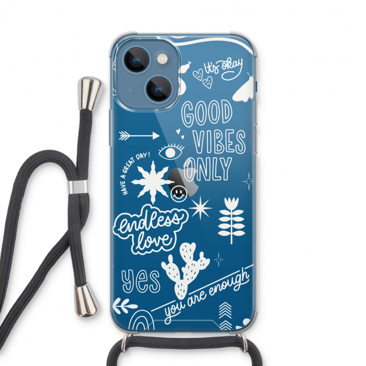 Good vibes: iPhone 13 Transparant Hoesje met koord