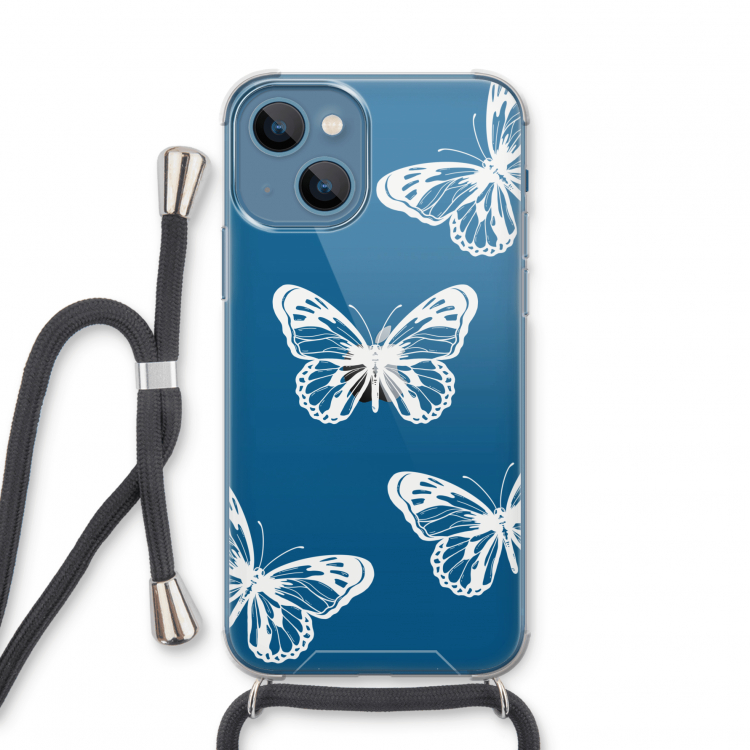 White butterfly: iPhone 13 mini Transparant Hoesje met koord