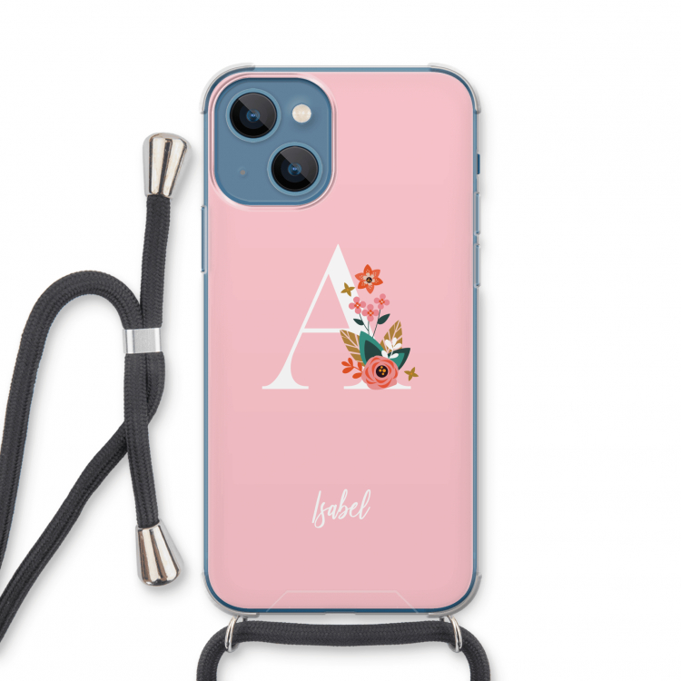 Pink Bouquet: iPhone 13 mini Transparant Hoesje met koord