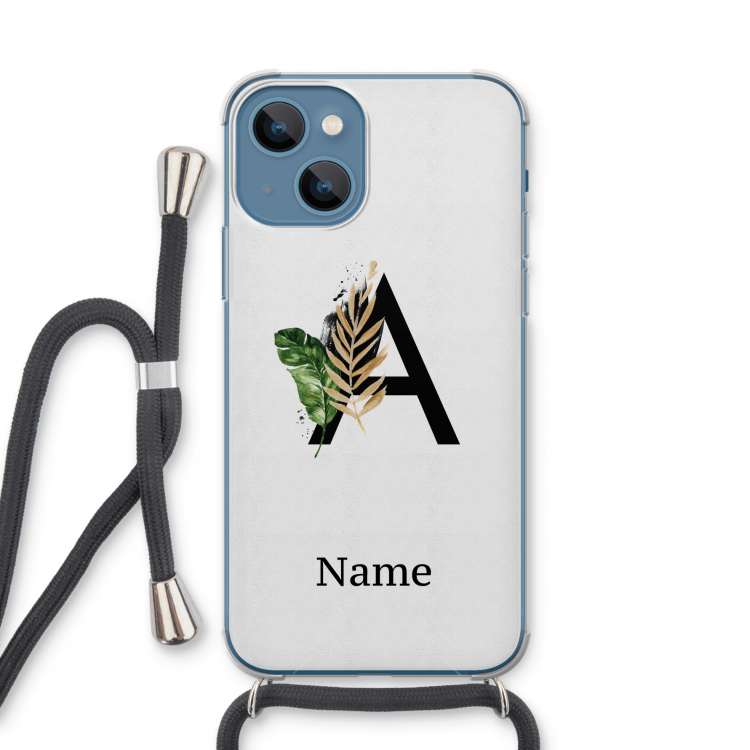 Charcoal Flora: iPhone 13 mini Transparant Hoesje met koord