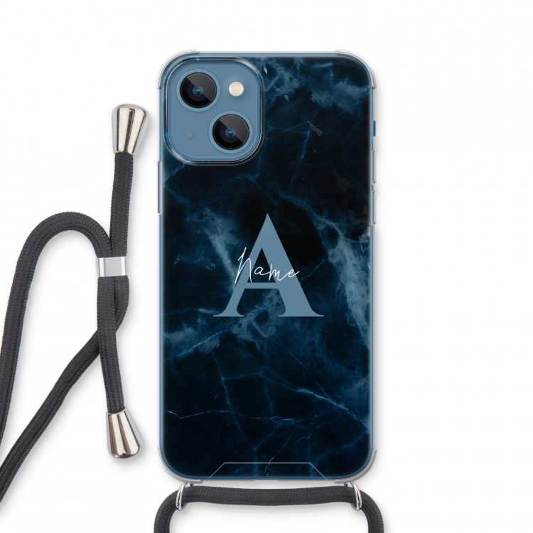 Midnight Marble: iPhone 13 mini Transparant Hoesje met koord