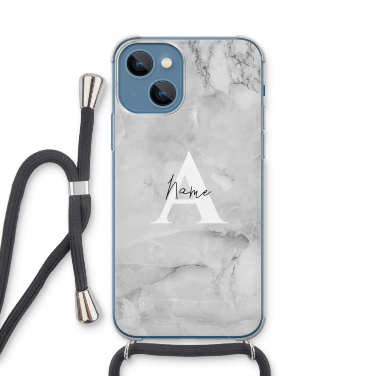 Ivory Marble: iPhone 13 mini Transparant Hoesje met koord