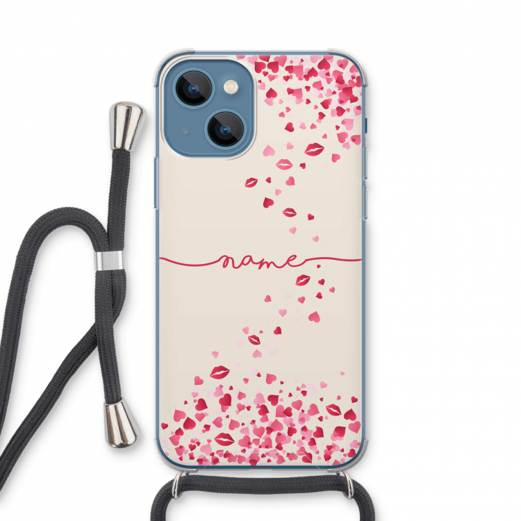 Hartjes en kusjes: iPhone 13 mini Transparant Hoesje met koord