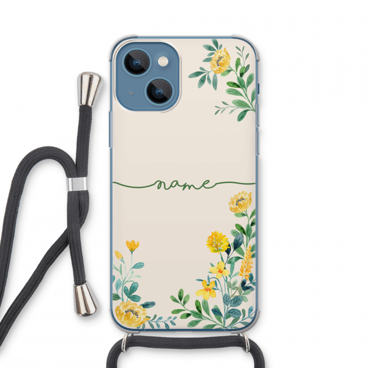 Gele bloemen: iPhone 13 mini Transparant Hoesje met koord
