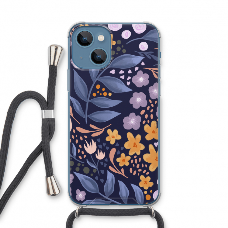 Flowers with blue leaves: iPhone 13 mini Transparant Hoesje met koord