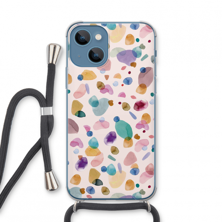 Terrazzo Memphis Pink: iPhone 13 mini Transparant Hoesje met koord