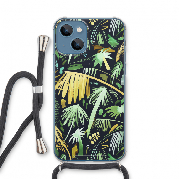 Tropical Palms Dark: iPhone 13 mini Transparant Hoesje met koord