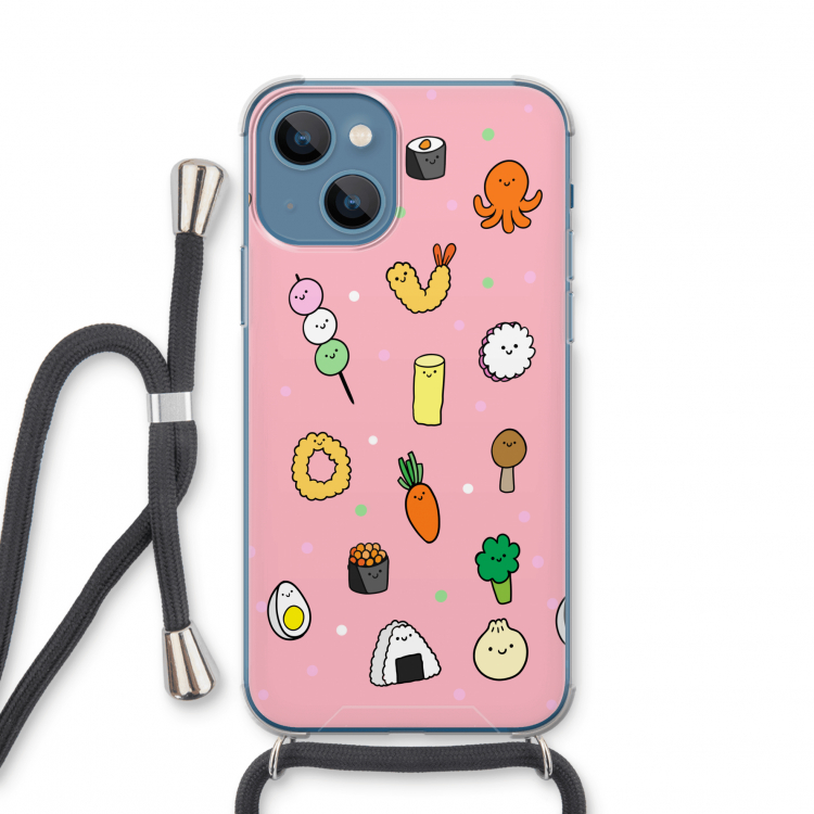 Happy bento friends: iPhone 13 mini Transparant Hoesje met koord