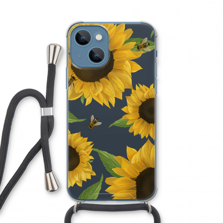 Sunflower and bees: iPhone 13 mini Transparant Hoesje met koord