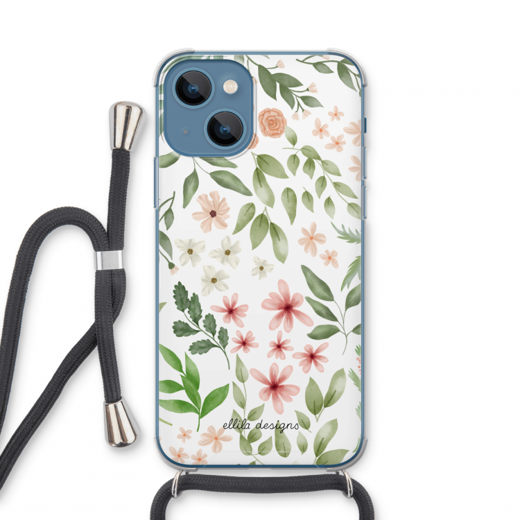 Botanical sweet flower heaven: iPhone 13 mini Transparant Hoesje met koord