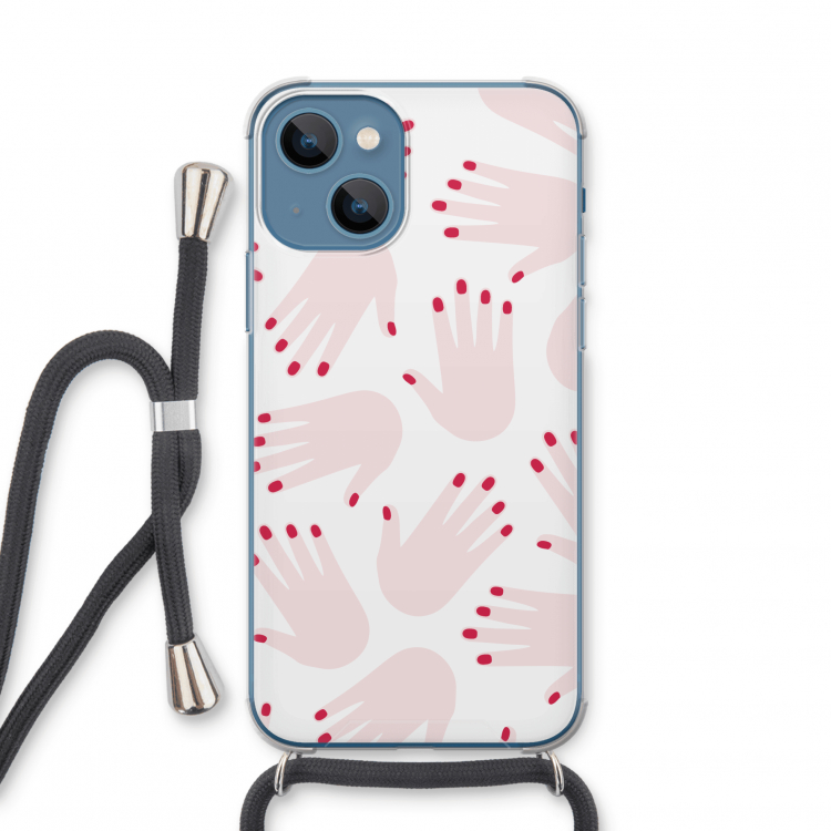 Hands pink: iPhone 13 mini Transparant Hoesje met koord