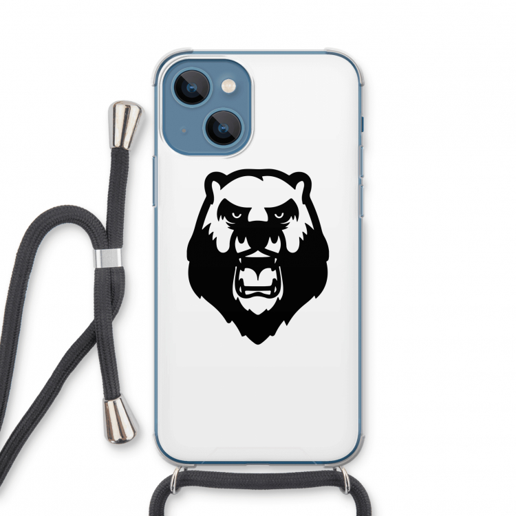 Angry Bear (white): iPhone 13 mini Transparant Hoesje met koord