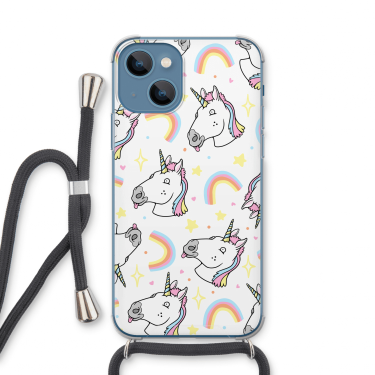 Rainbow Unicorn: iPhone 13 mini Transparant Hoesje met koord