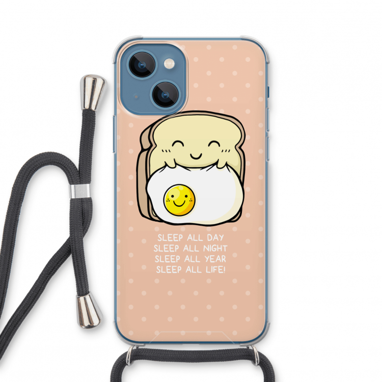 Sleep All Day: iPhone 13 mini Transparant Hoesje met koord