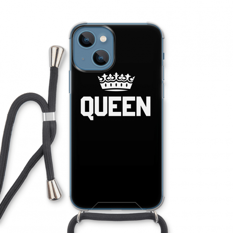 Queen zwart: iPhone 13 mini Transparant Hoesje met koord