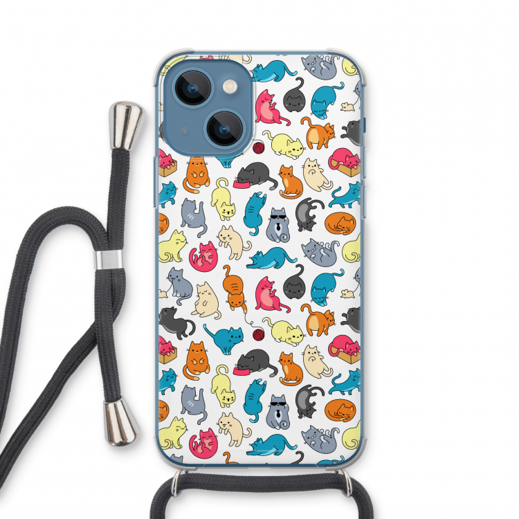 Kleurrijke katten: iPhone 13 mini Transparant Hoesje met koord