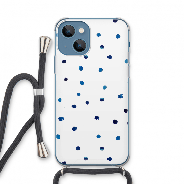 Blauwe stippen: iPhone 13 mini Transparant Hoesje met koord
