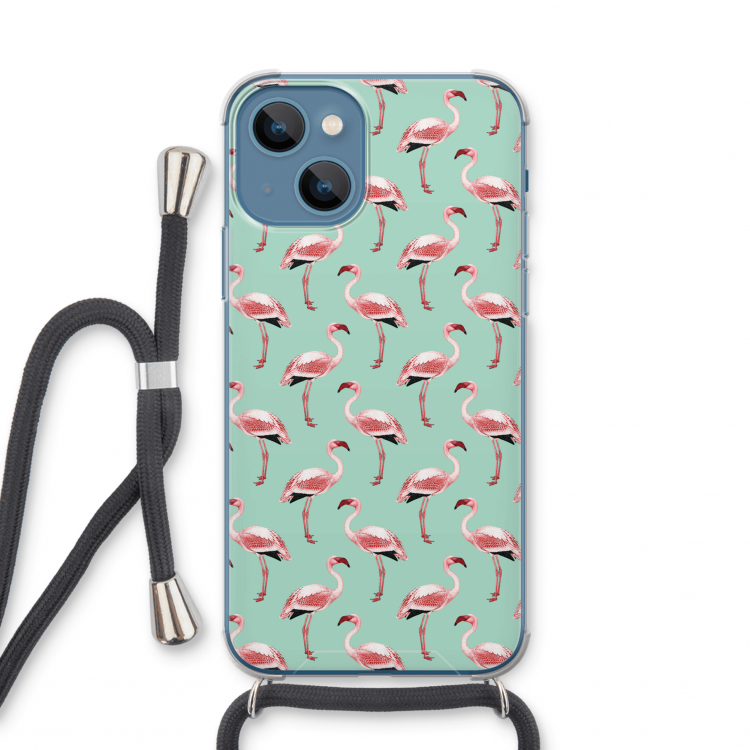 Flamingoprint groen: iPhone 13 mini Transparant Hoesje met koord