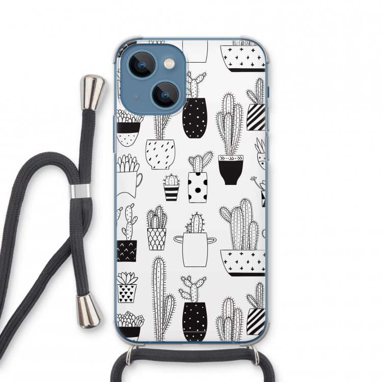 Cactusmotief: iPhone 13 mini Transparant Hoesje met koord