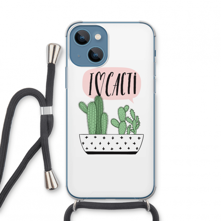 I love cacti: iPhone 13 mini Transparant Hoesje met koord