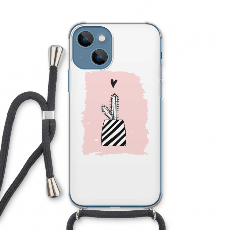 Zwart-wit cactus: iPhone 13 mini Transparant Hoesje met koord