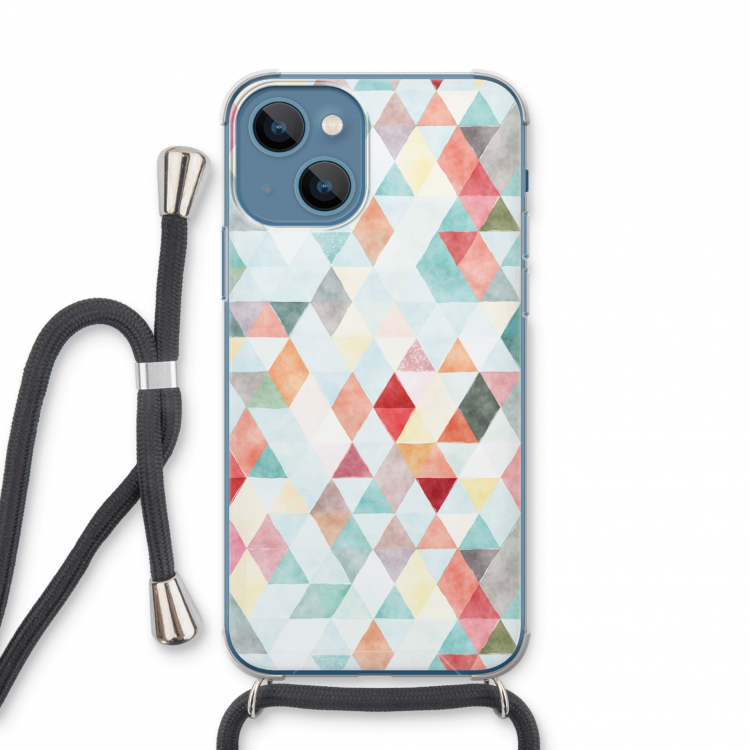 Gekleurde driehoekjes pastel: iPhone 13 mini Transparant Hoesje met koord