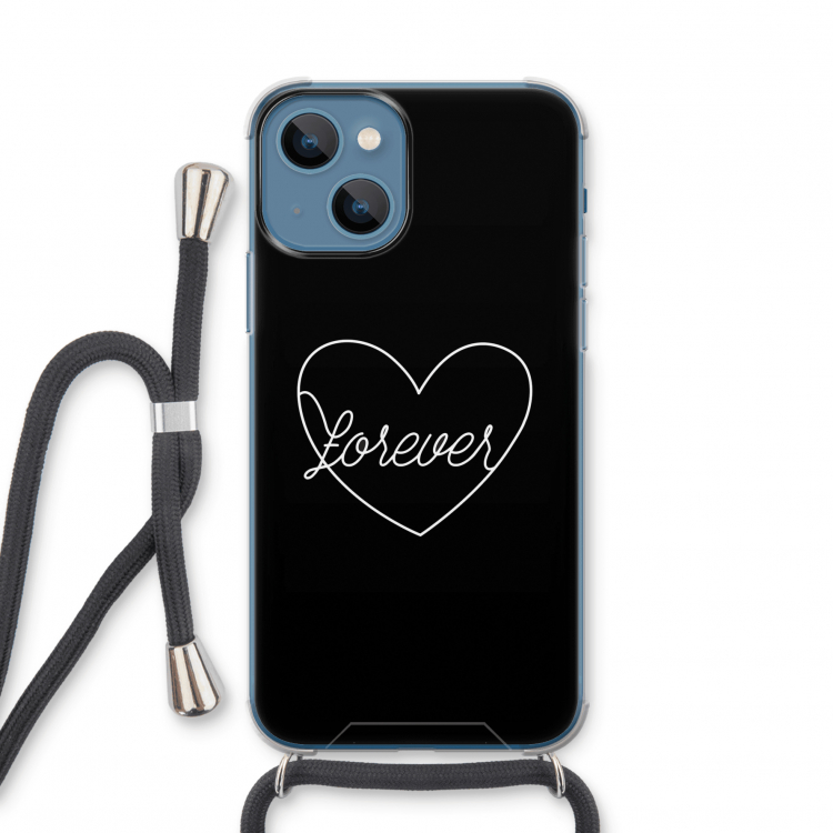 Forever heart black: iPhone 13 mini Transparant Hoesje met koord