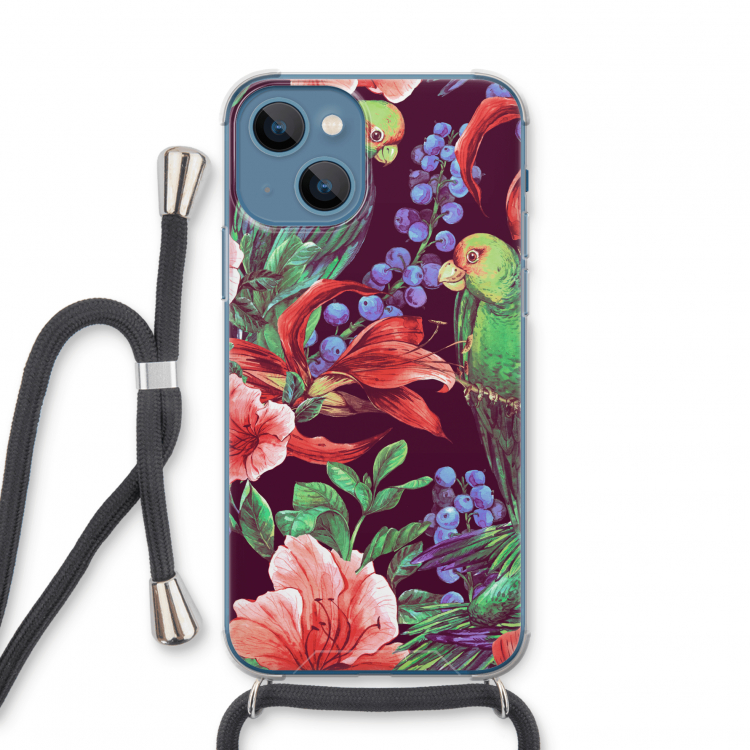 Papegaaien: iPhone 13 mini Transparant Hoesje met koord