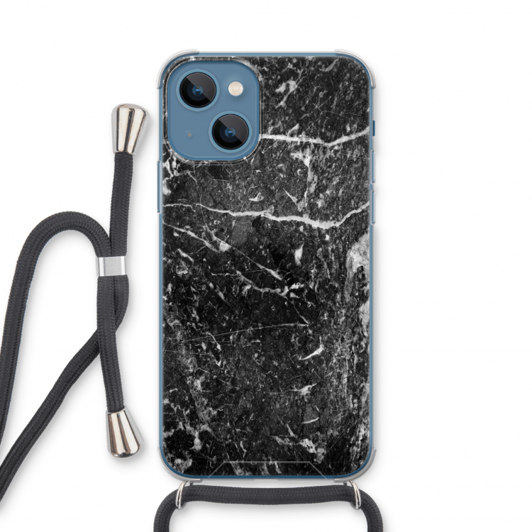 Zwart marmer: iPhone 13 mini Transparant Hoesje met koord