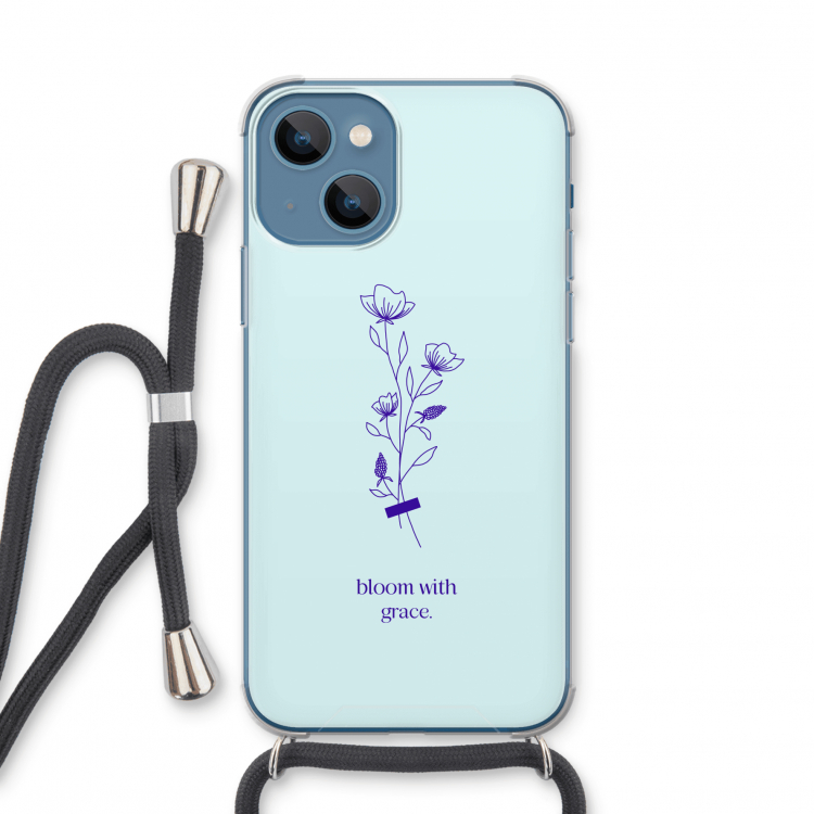 Bloom with grace: iPhone 13 mini Transparant Hoesje met koord