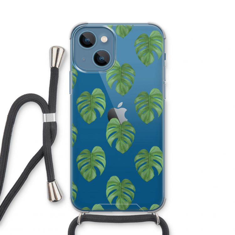 Monstera leaves: iPhone 13 mini Transparant Hoesje met koord