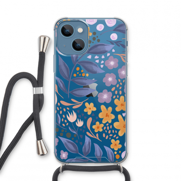 Flowers with blue leaves: iPhone 13 mini Transparant Hoesje met koord