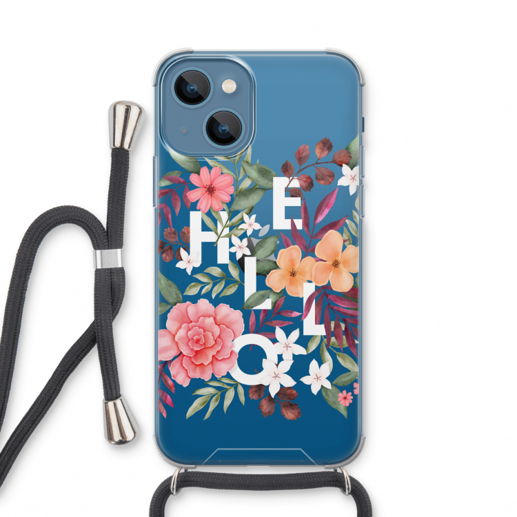 Hello in flowers: iPhone 13 mini Transparant Hoesje met koord