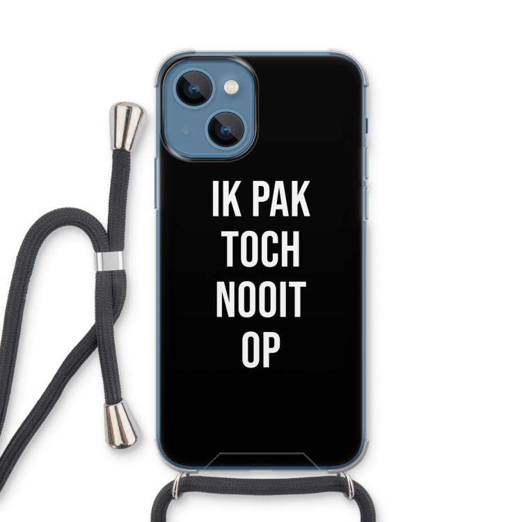 Ik pak nooit op - Zwart: iPhone 13 mini Transparant Hoesje met koord